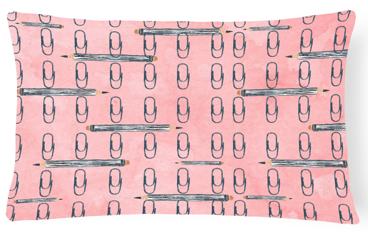 Watercolor Organized Paper Clips Pink Canvas Fabric Decorative Pillow BB7539PW1216 by Caroline&#39;s Treasures