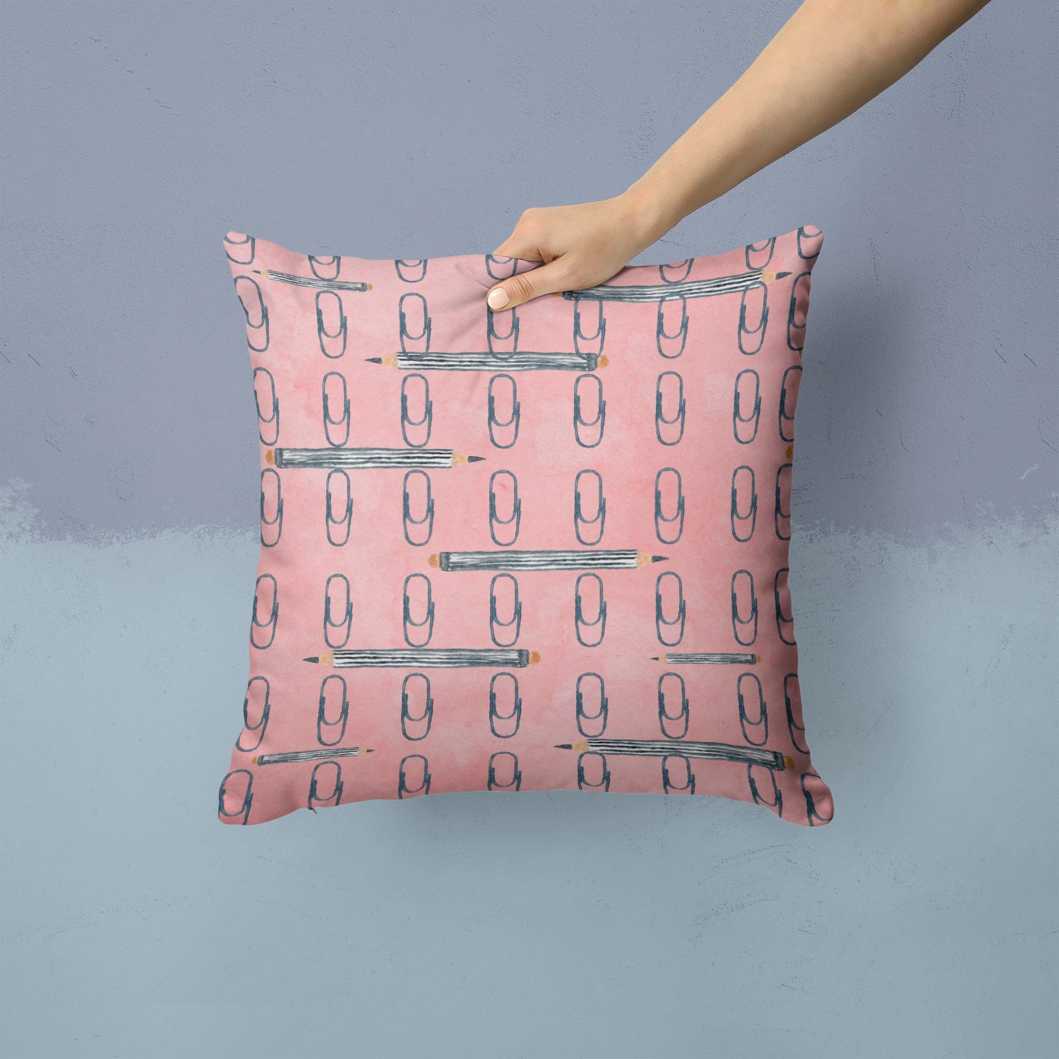 Watercolor Organized Paper Clips Pink Fabric Decorative Pillow BB7539PW1414 - the-store.com