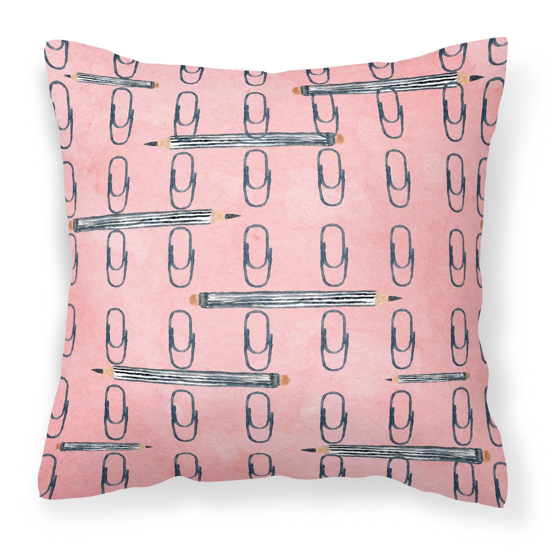 Watercolor Organized Paper Clips Pink Fabric Decorative Pillow BB7539PW1818 by Caroline's Treasures