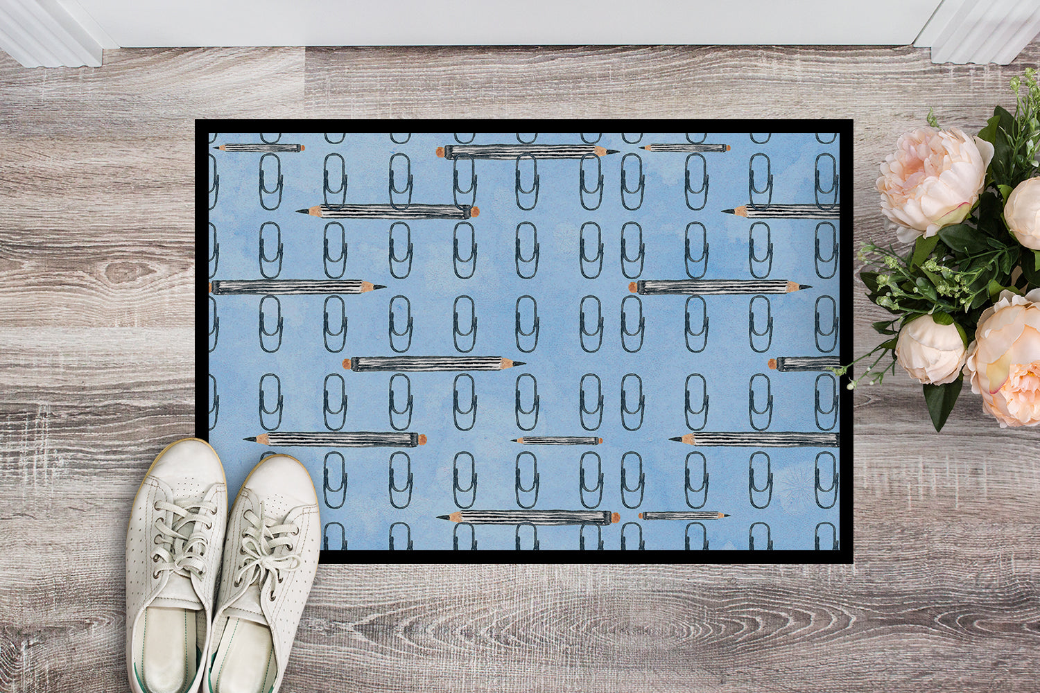 Watercolor Organized Paper Clips Blue Indoor or Outdoor Mat 18x27 BB7540MAT - the-store.com