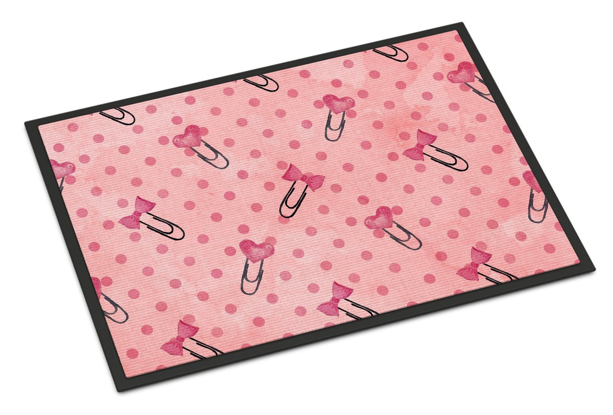 Watercolor Paper Clips and Polkadots Pink Indoor or Outdoor Mat 24x36 BB7543JMAT by Caroline&#39;s Treasures