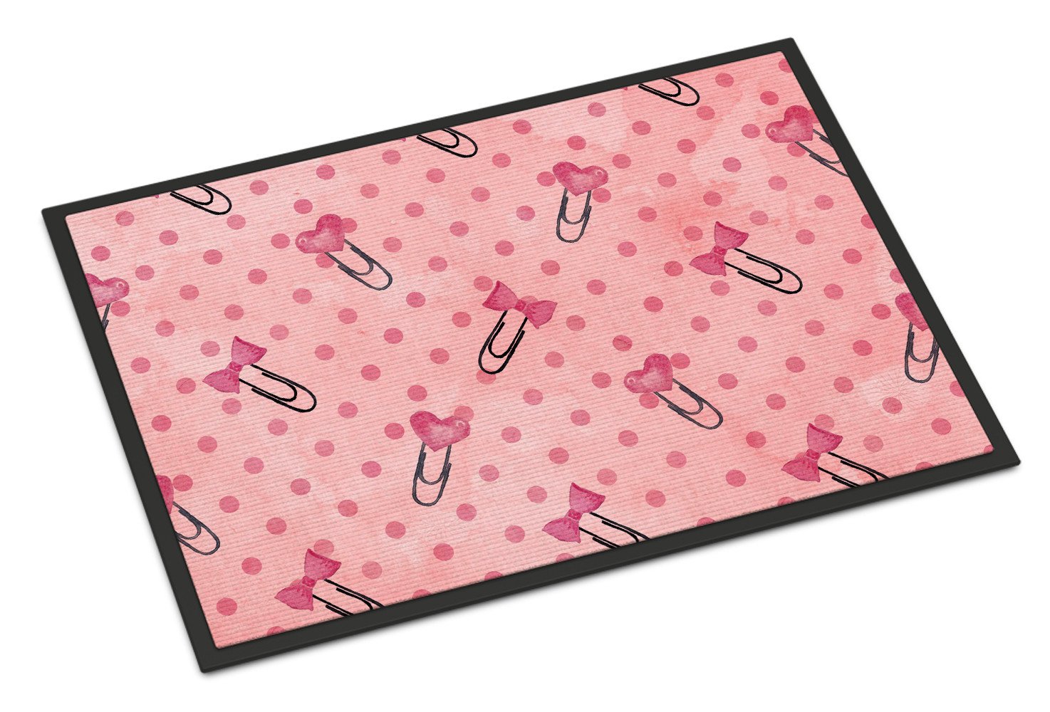 Watercolor Paper Clips and Polkadots Pink Indoor or Outdoor Mat 24x36 BB7543JMAT by Caroline's Treasures
