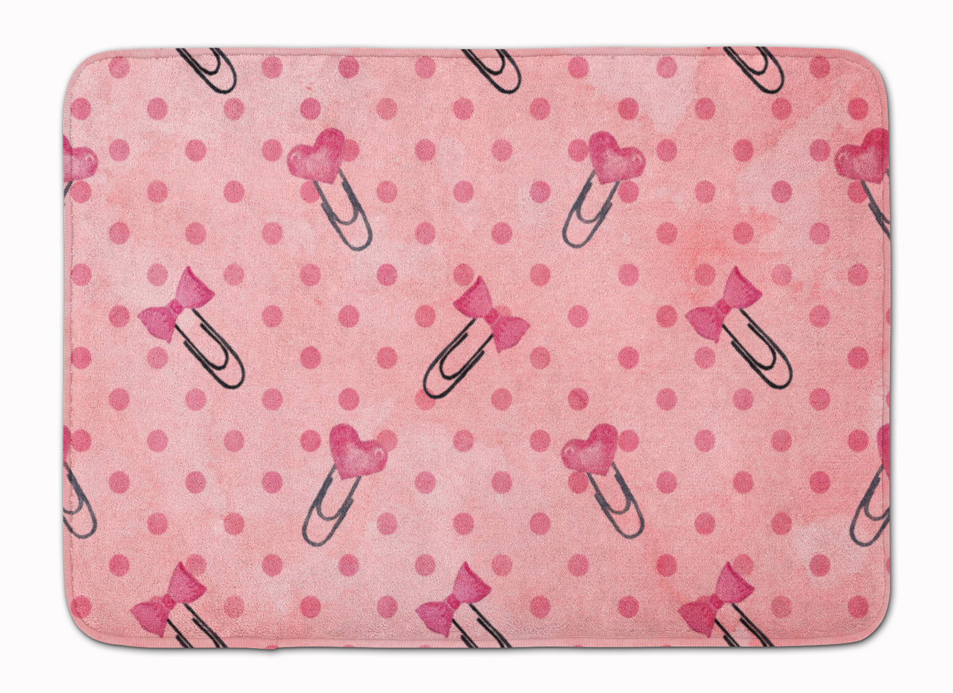 Watercolor Paper Clips and Polkadots Pink Machine Washable Memory Foam Mat BB7543RUG - the-store.com