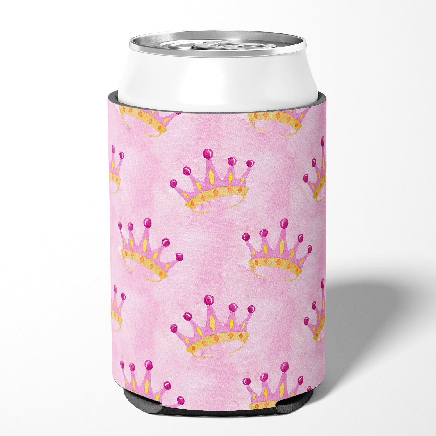 Watercolor Princess Crown on Pink Can or Bottle Hugger BB7546CC