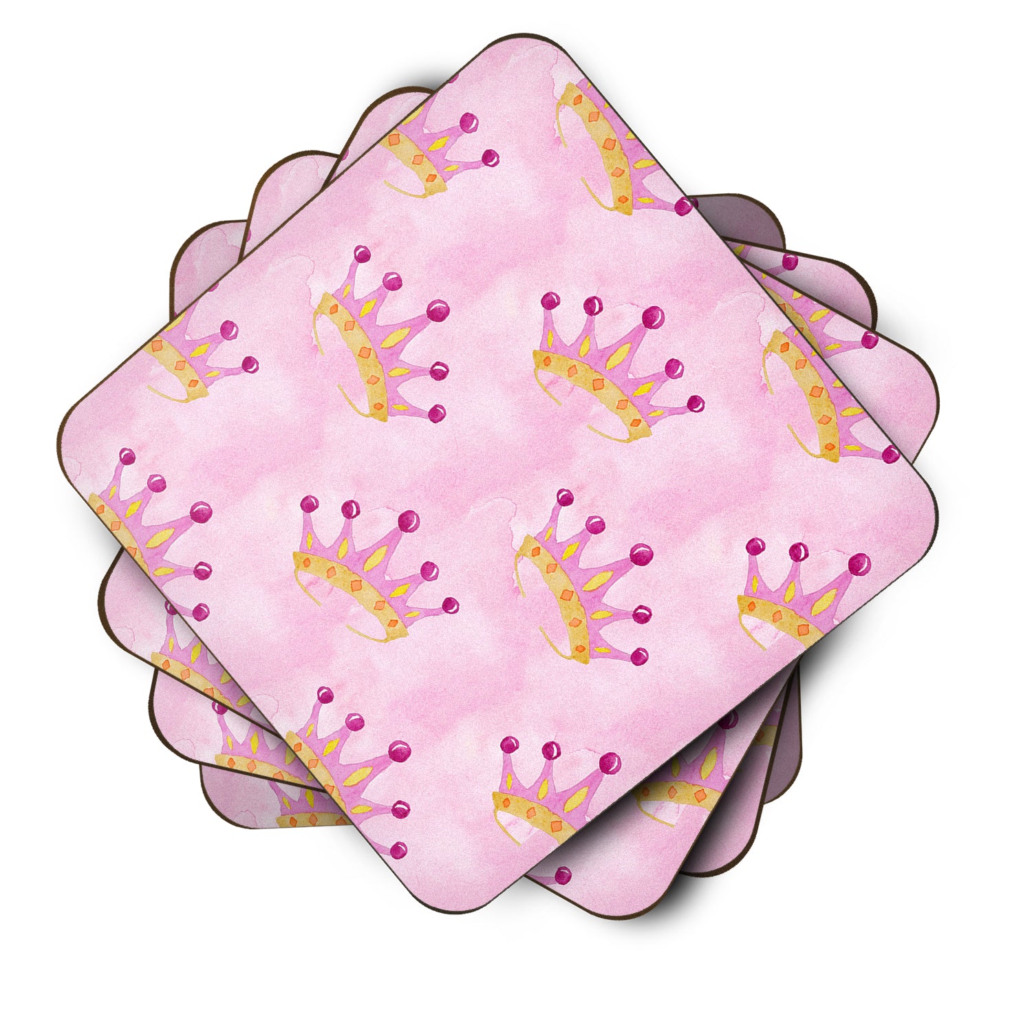 Watercolor Princess Crown on Pink Foam Coaster Set of 4 BB7546FC - the-store.com