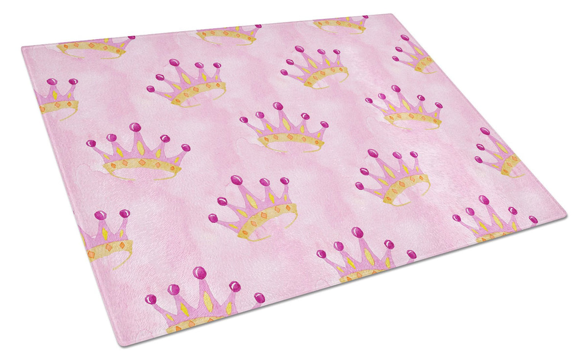 Watercolor Princess Crown on Pink Glass Cutting Board Large BB7546LCB by Caroline&#39;s Treasures