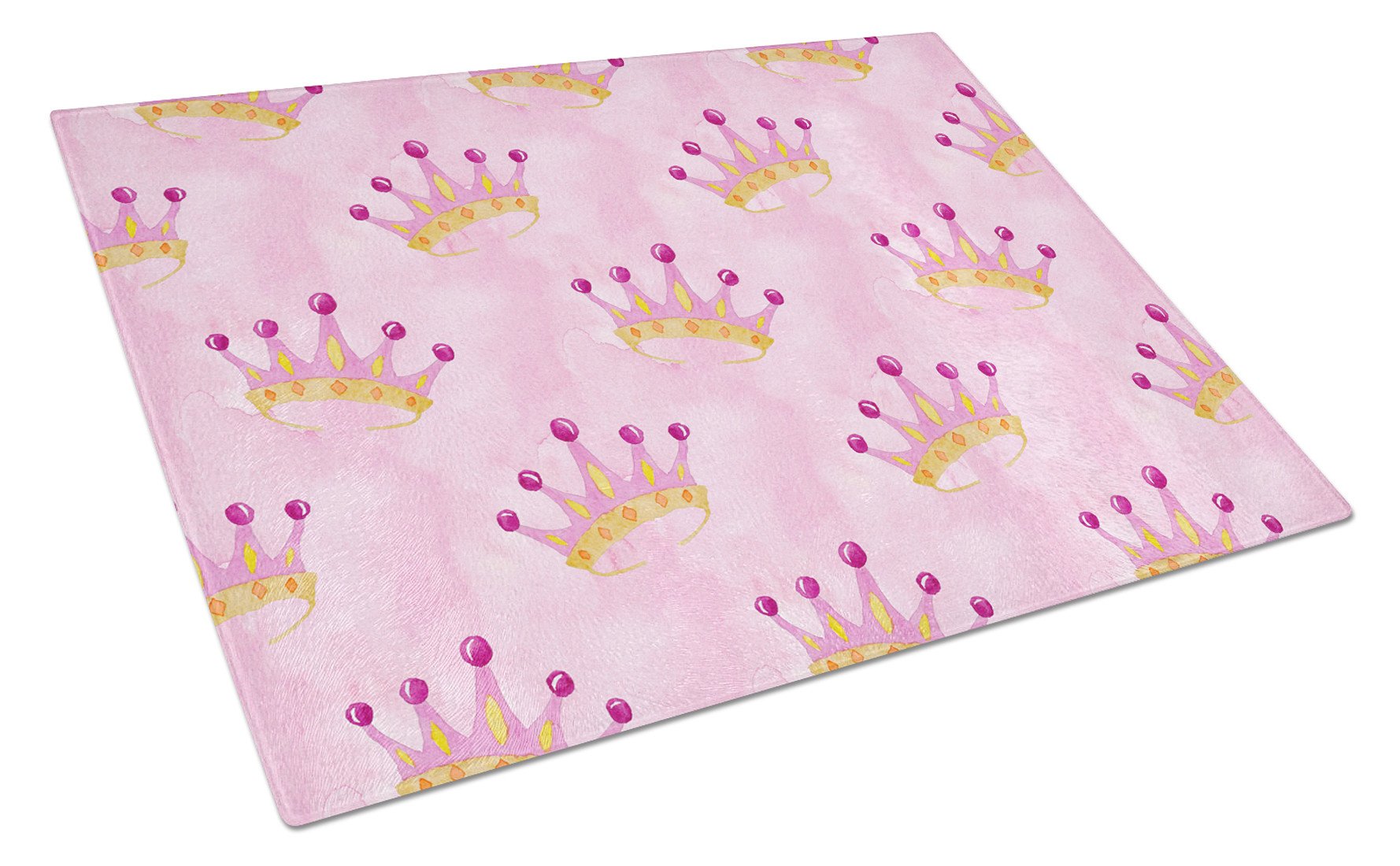 Watercolor Princess Crown on Pink Glass Cutting Board Large BB7546LCB by Caroline's Treasures