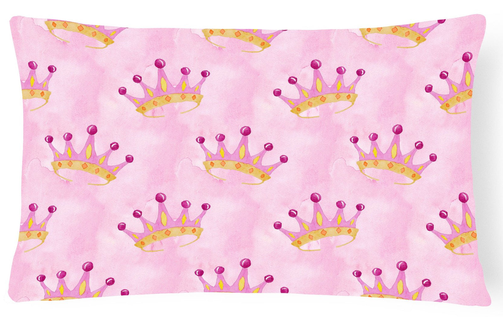 Watercolor Princess Crown on Pink Canvas Fabric Decorative Pillow BB7546PW1216 by Caroline's Treasures