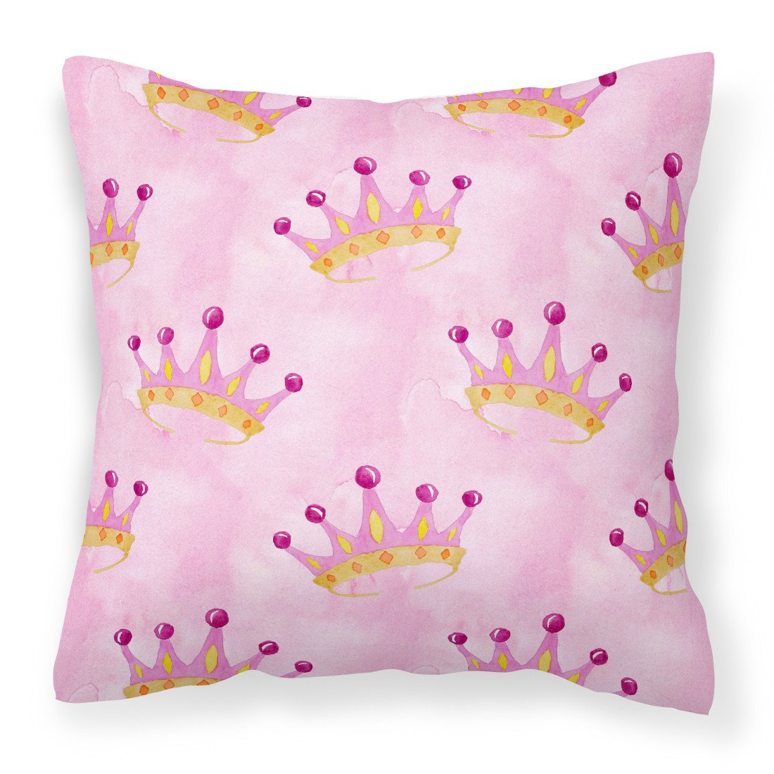 Watercolor Princess Crown on Pink Fabric Decorative Pillow BB7546PW1818 by Caroline's Treasures