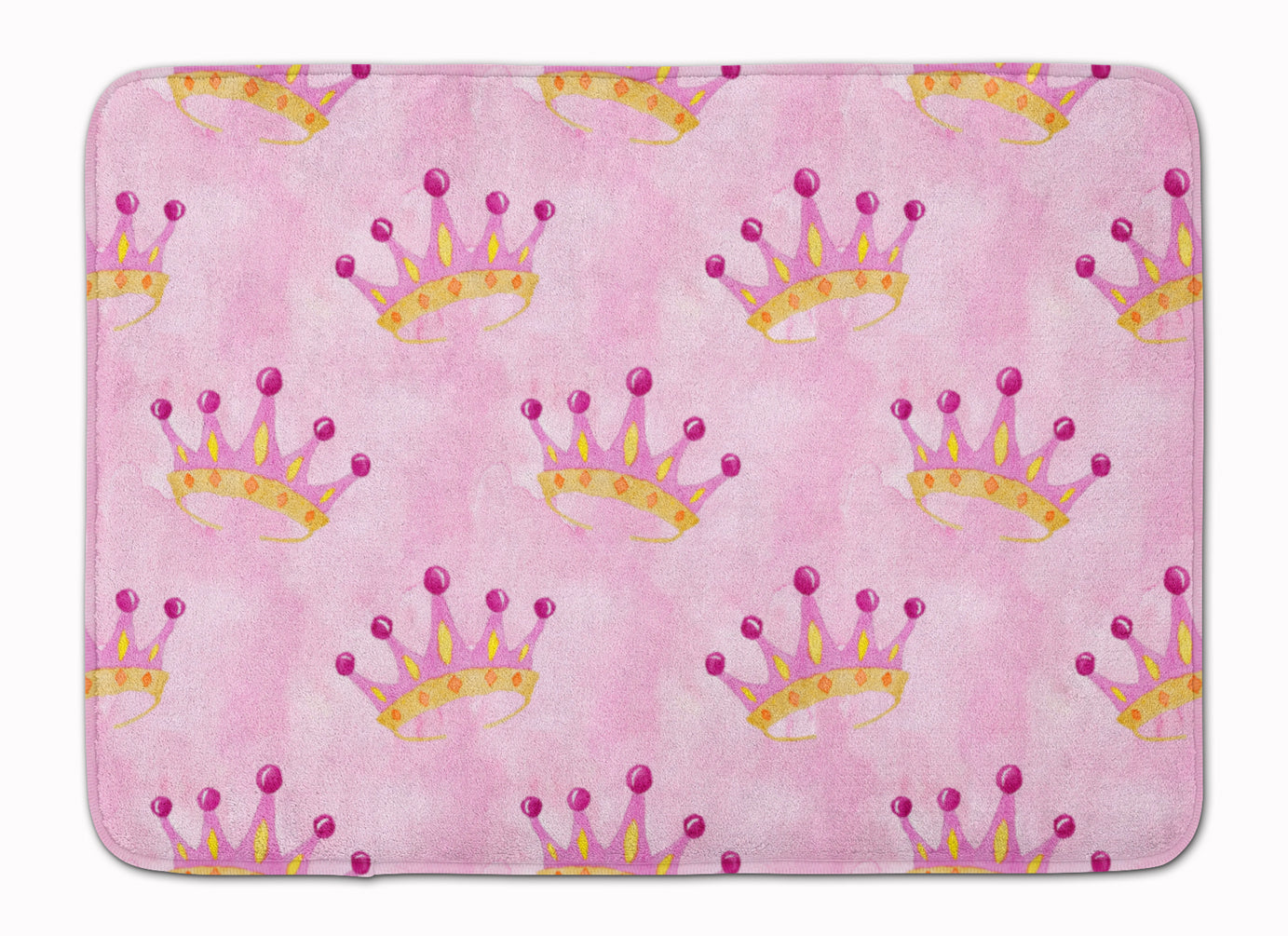 Watercolor Princess Crown on Pink Machine Washable Memory Foam Mat BB7546RUG - the-store.com