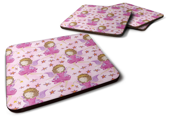 Watercolor Fairy Princess on Pink Foam Coaster Set of 4 BB7547FC - the-store.com