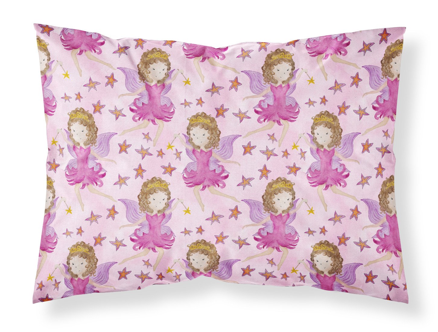 Watercolor Fairy Princess on Pink Fabric Standard Pillowcase BB7547PILLOWCASE by Caroline's Treasures