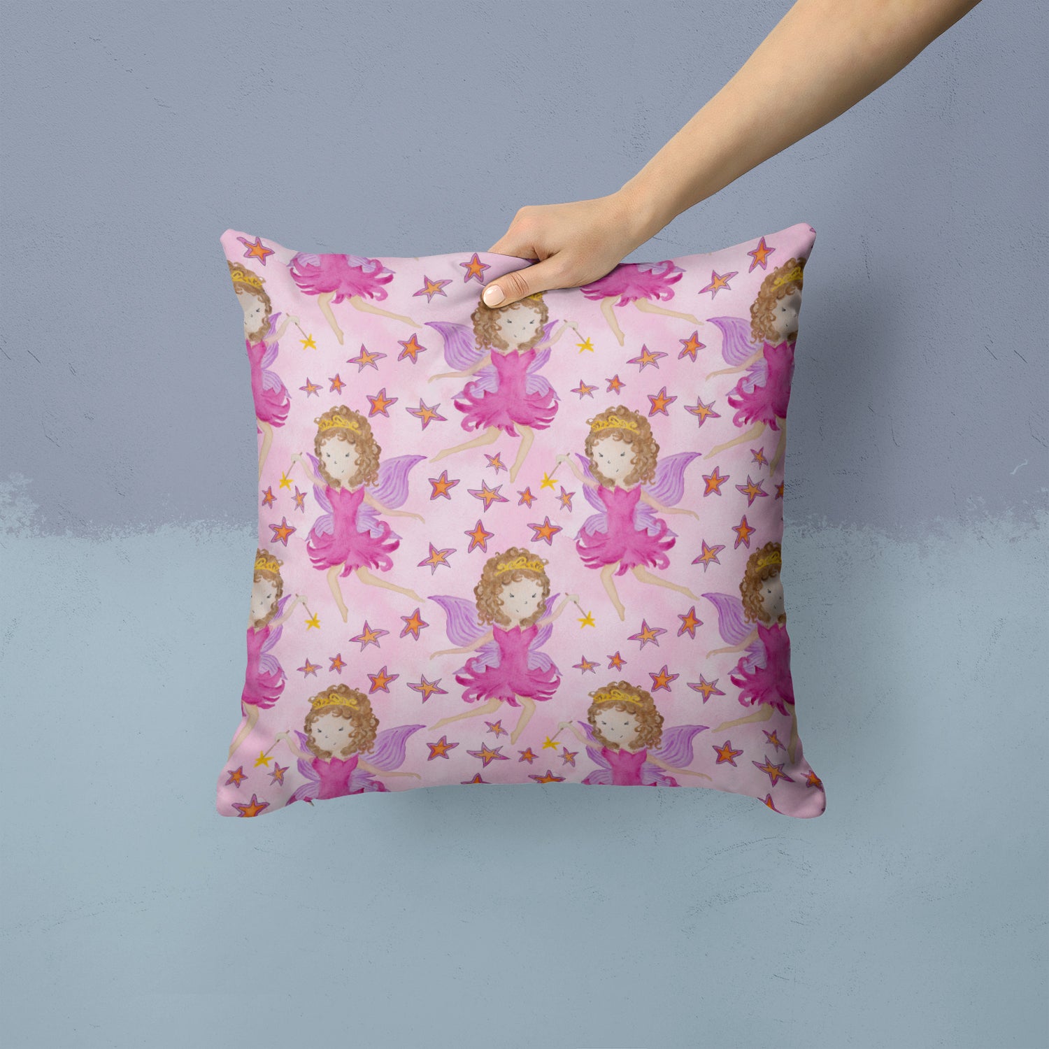 Watercolor Fairy Princess on Pink Fabric Decorative Pillow BB7547PW1414 - the-store.com