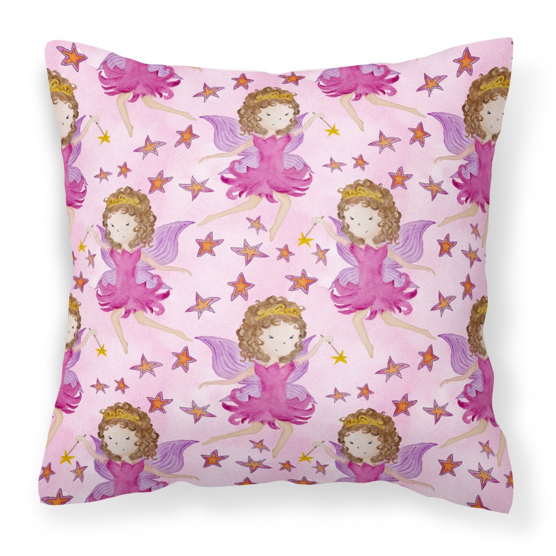 Watercolor Fairy Princess on Pink Fabric Decorative Pillow BB7547PW1818 by Caroline&#39;s Treasures