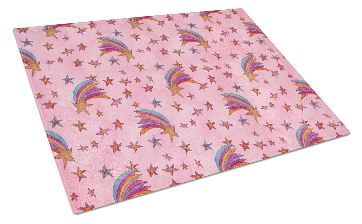 Watercolor Shooting Stars on Pink Glass Cutting Board Large BB7548LCB by Caroline&#39;s Treasures