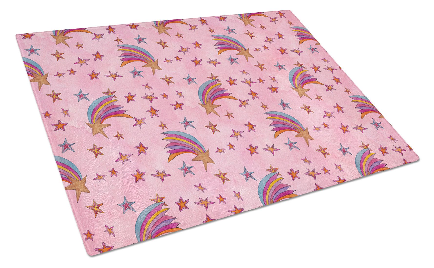 Watercolor Shooting Stars on Pink Glass Cutting Board Large BB7548LCB by Caroline's Treasures
