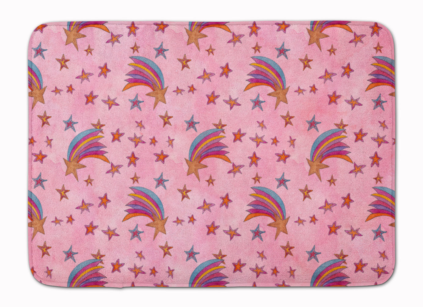 Watercolor Shooting Stars on Pink Machine Washable Memory Foam Mat BB7548RUG - the-store.com