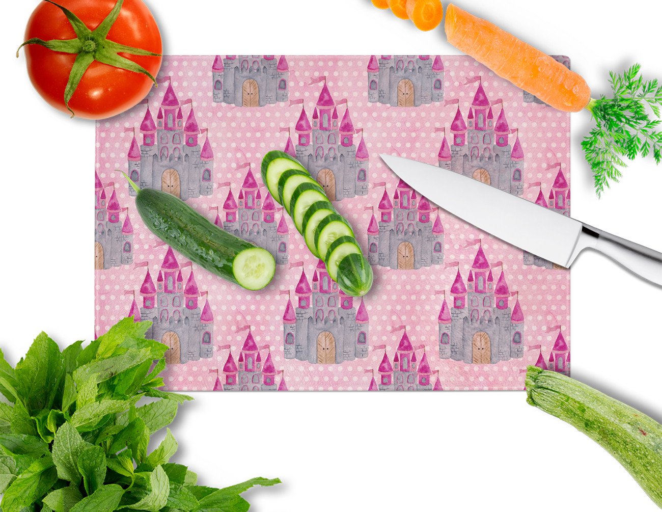 Watercolor Princess Castle Glass Cutting Board Large BB7549LCB by Caroline's Treasures