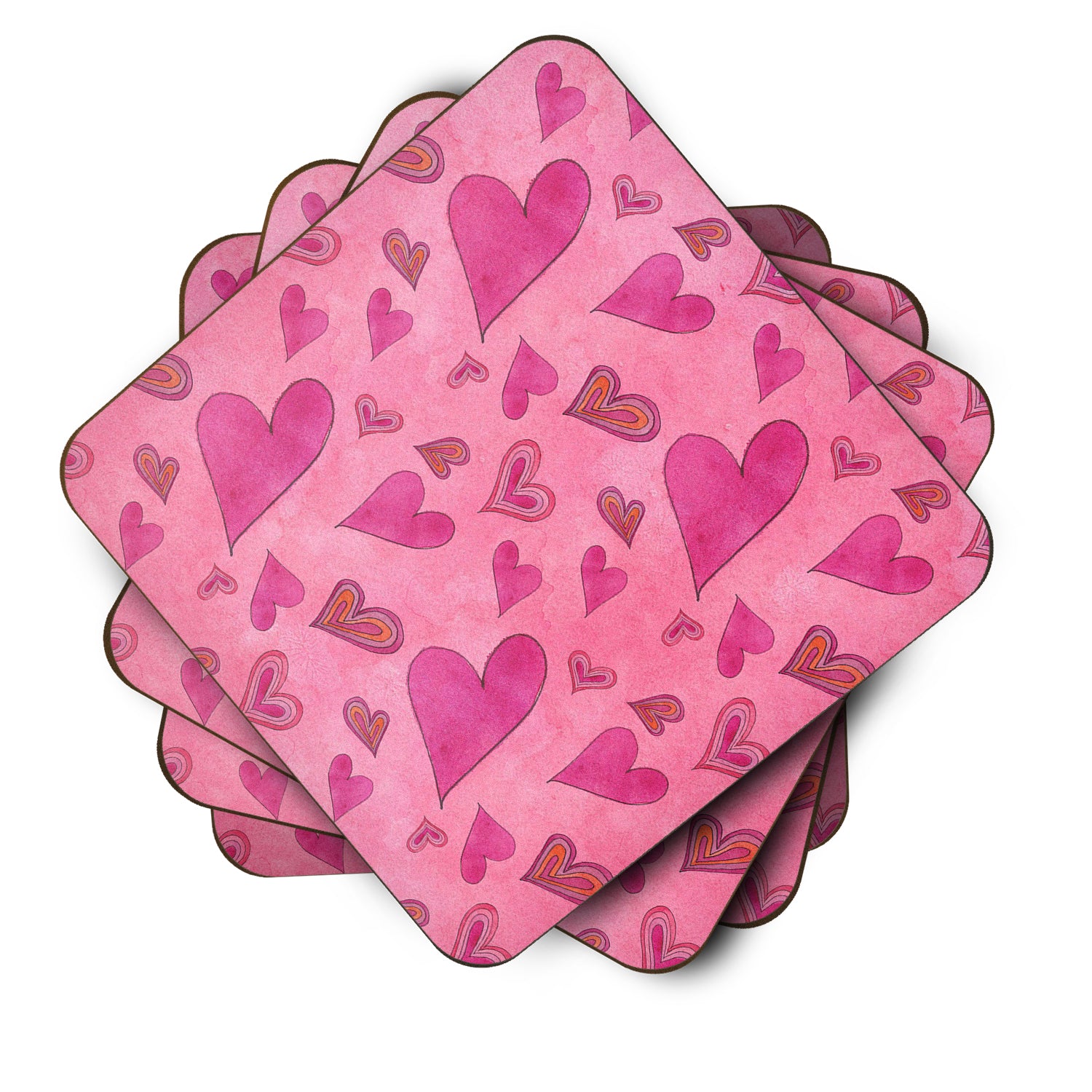 Watercolor Love and Hearts Foam Coaster Set of 4 BB7550FC - the-store.com