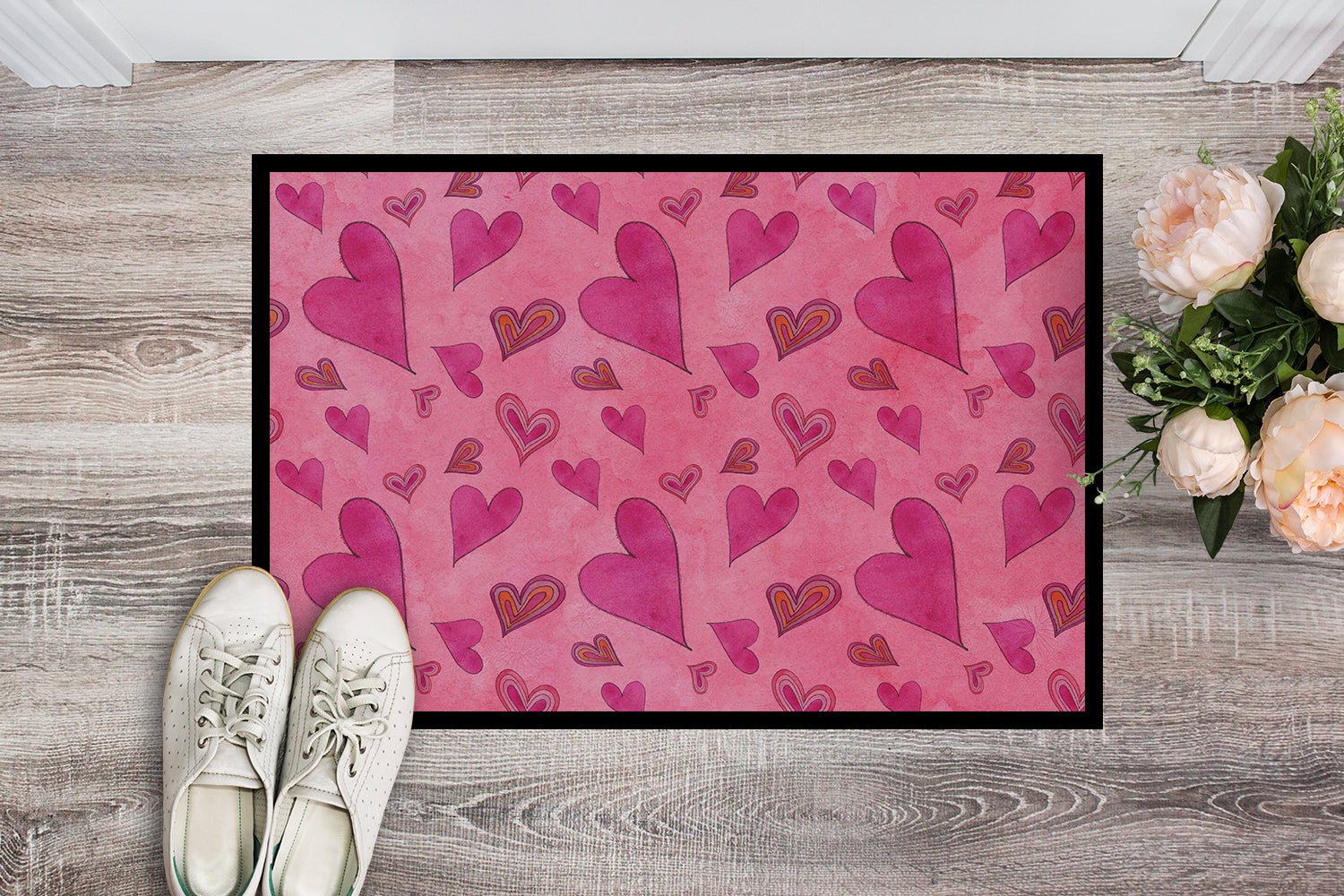 Watercolor Love and Hearts Indoor or Outdoor Mat 18x27 BB7550MAT - the-store.com