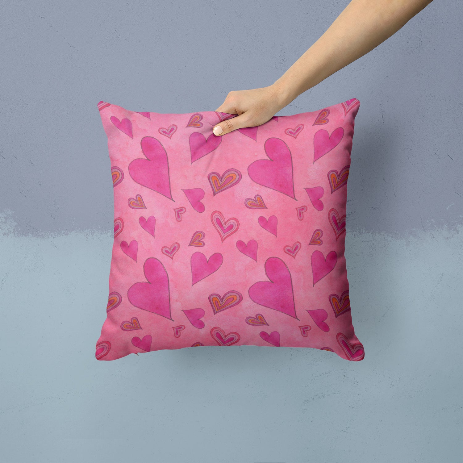 Watercolor Love and Hearts Fabric Decorative Pillow BB7550PW1414 - the-store.com