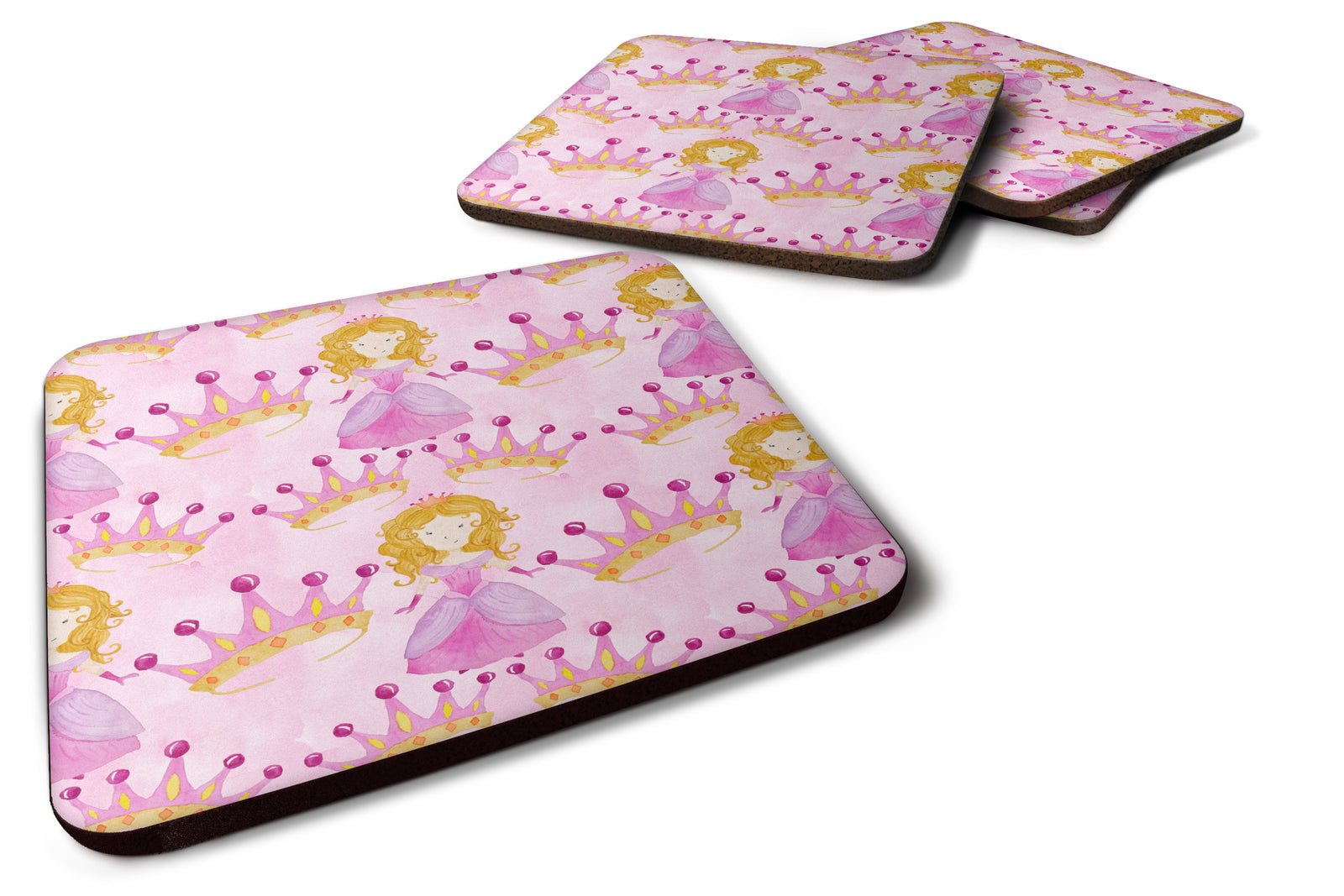 Watercolor Princess and Crown Foam Coaster Set of 4 BB7551FC - the-store.com