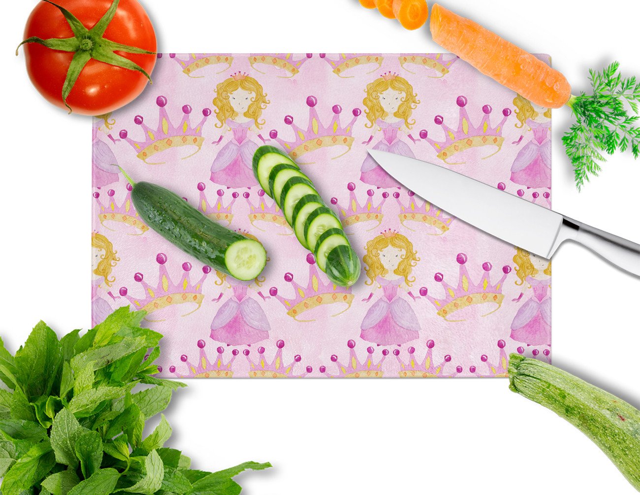 Watercolor Princess and Crown Glass Cutting Board Large BB7551LCB by Caroline's Treasures