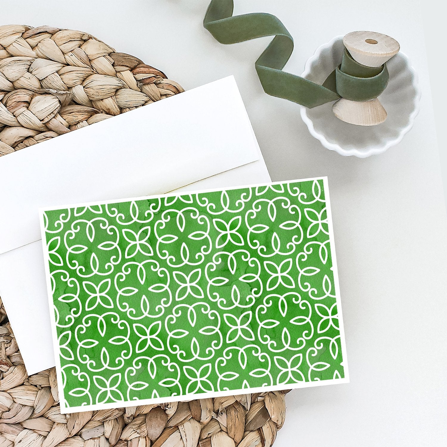 Buy this Watercolor Geometric Cirlce on Green Greeting Cards and Envelopes Pack of 8