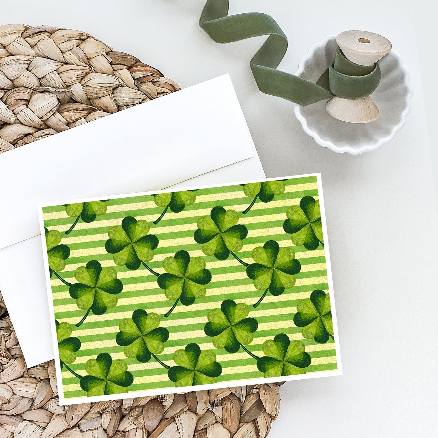 Buy this Watercolor Shamrock Stripes Greeting Cards and Envelopes Pack of 8