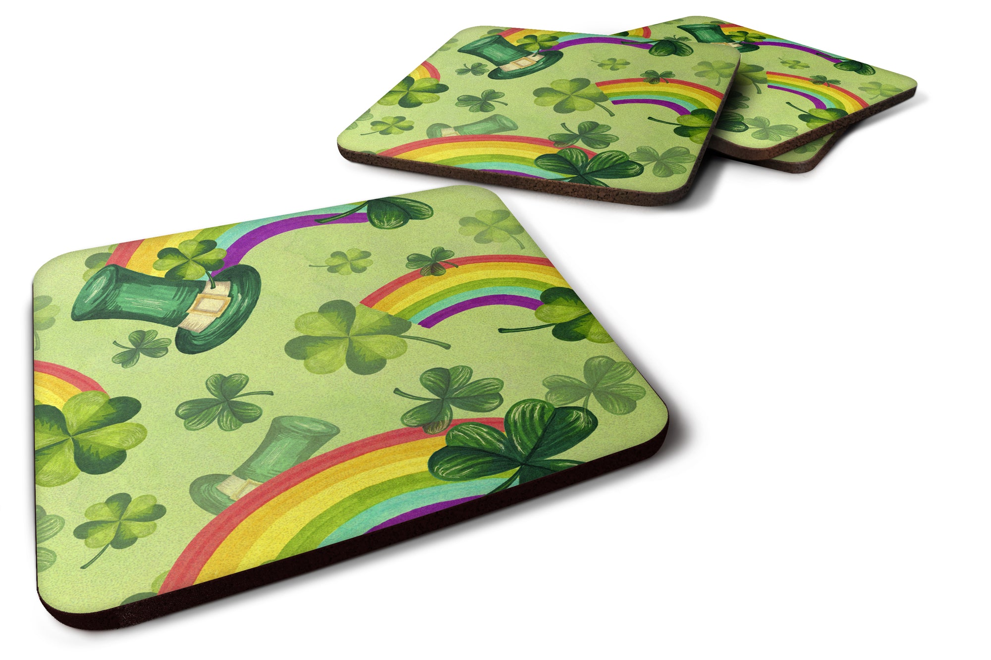 Watercolor St Patrick's Day Lucky Leprechan Foam Coaster Set of 4 BB7560FC - the-store.com