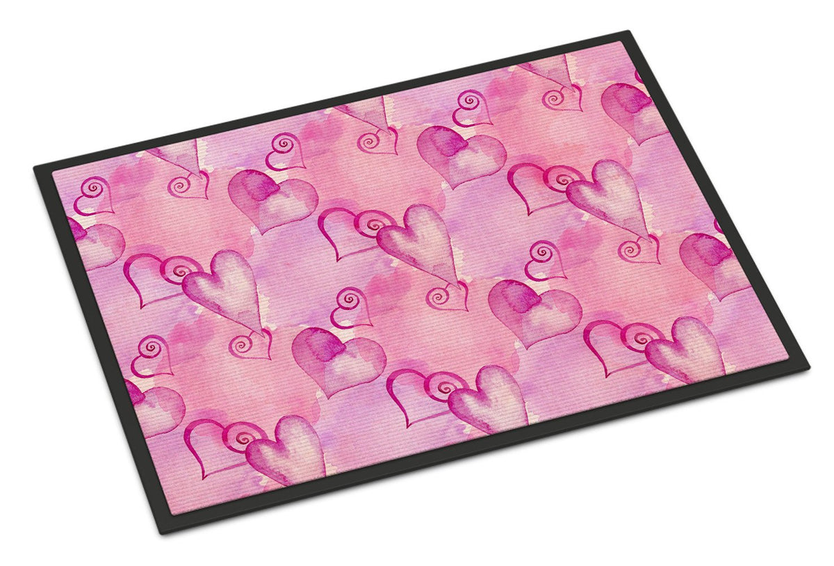 Watercolor Hot Pink Hearts Indoor or Outdoor Mat 24x36 BB7564JMAT by Caroline&#39;s Treasures