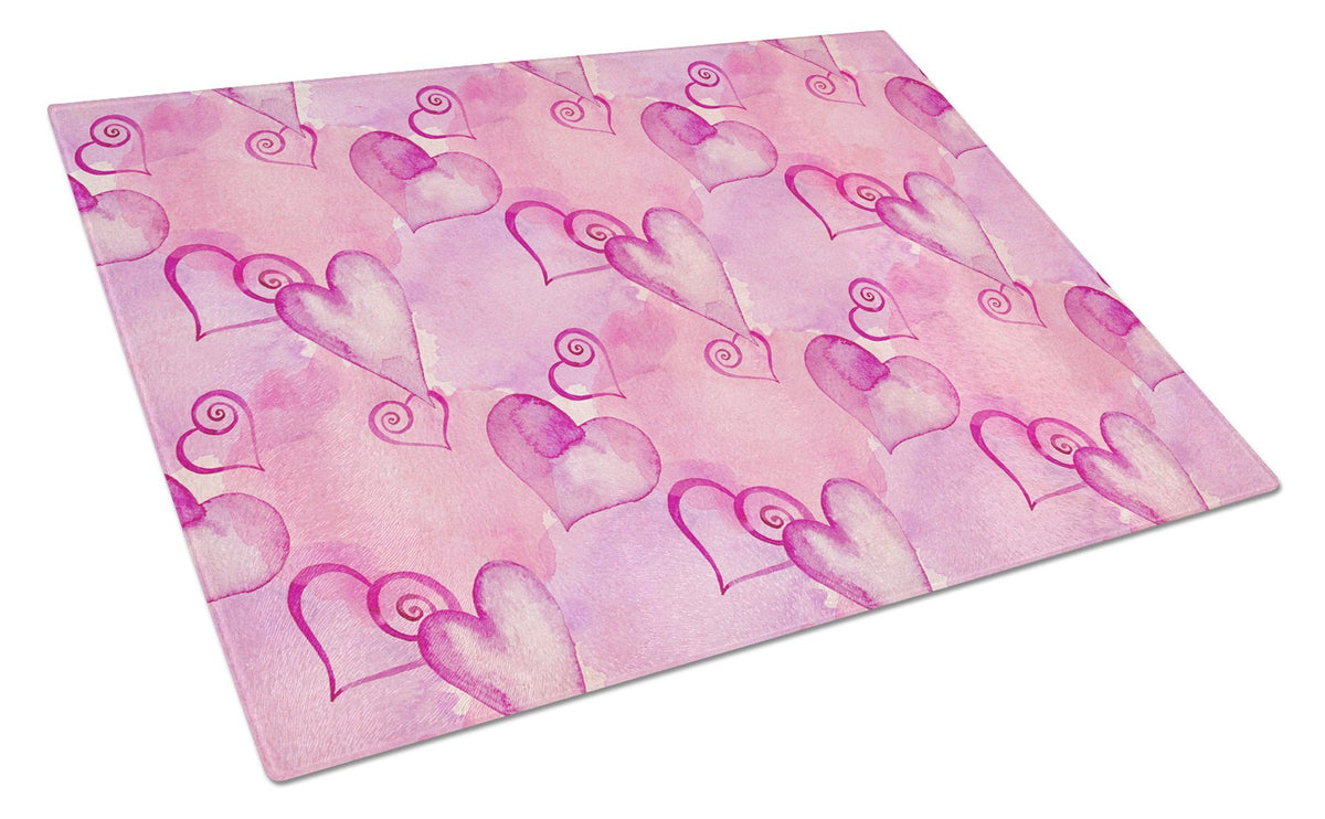 Watercolor Hot Pink Hearts Glass Cutting Board Large BB7564LCB by Caroline&#39;s Treasures