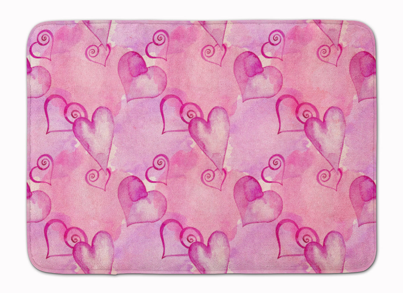 Watercolor Hot Pink Hearts Machine Washable Memory Foam Mat BB7564RUG - the-store.com