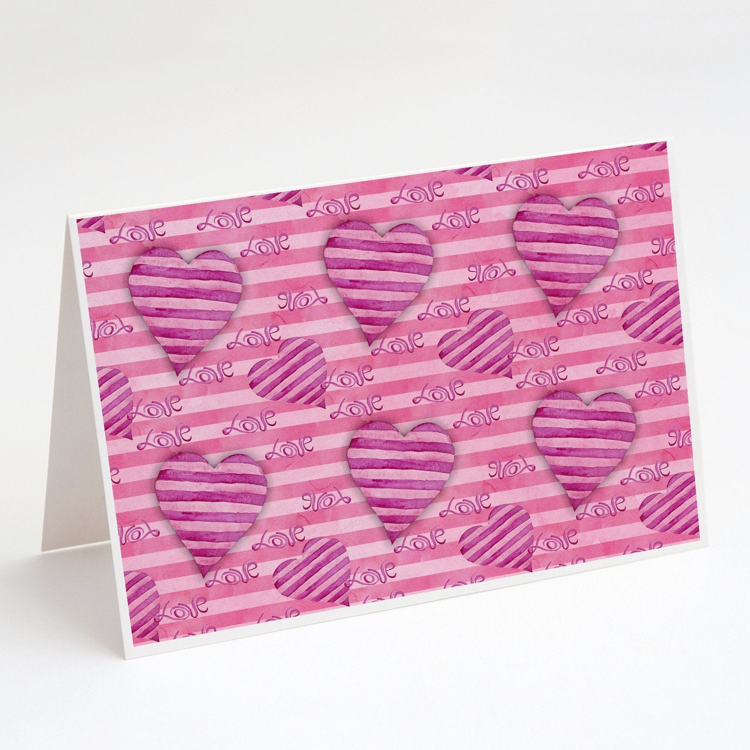 Buy this Watercolor Hot Pink Striped Hearts Greeting Cards and Envelopes Pack of 8