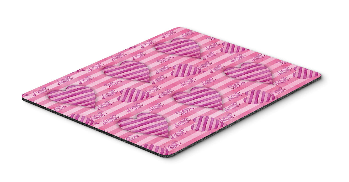 Watercolor Hot Pink Striped Hearts Mouse Pad, Hot Pad or Trivet BB7566MP by Caroline&#39;s Treasures