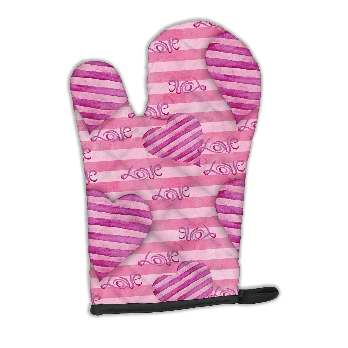 Watercolor Hot Pink Striped Hearts Oven Mitt BB7566OVMT  the-store.com.