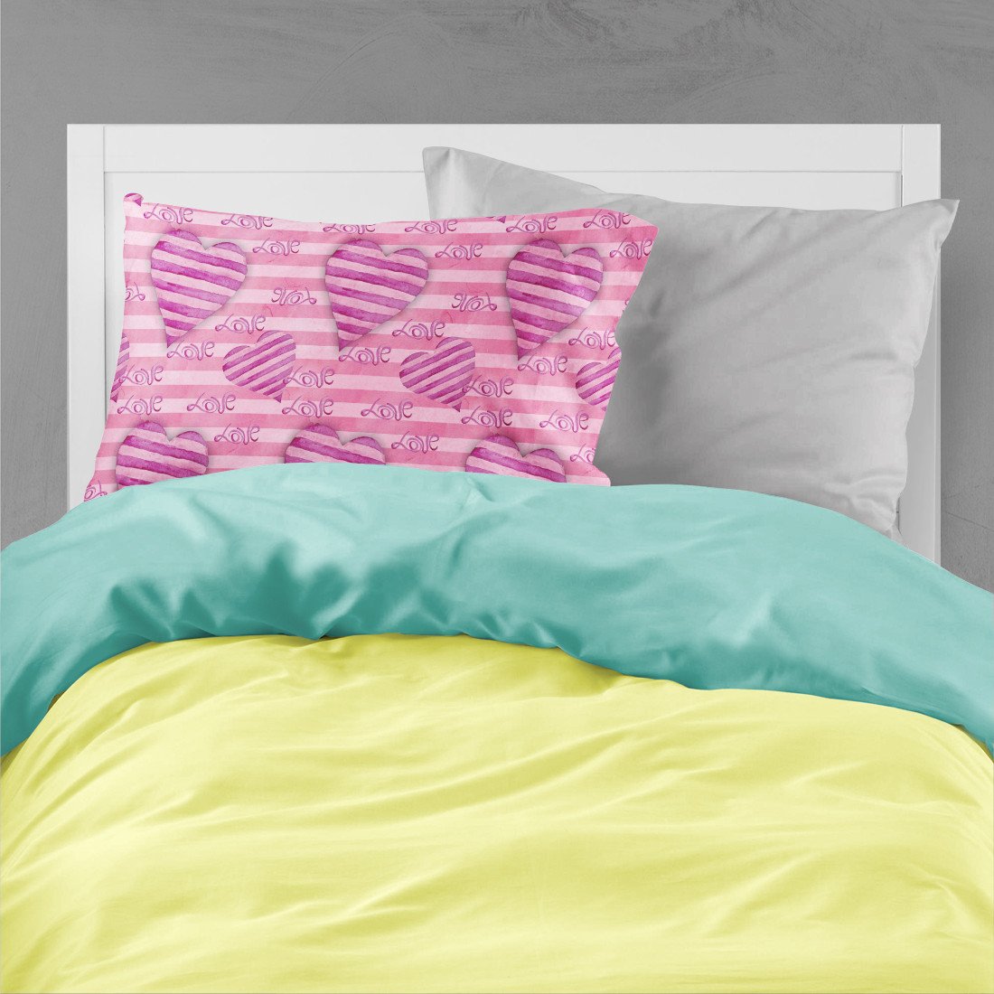 Watercolor Hot Pink Striped Hearts Fabric Standard Pillowcase BB7566PILLOWCASE by Caroline's Treasures