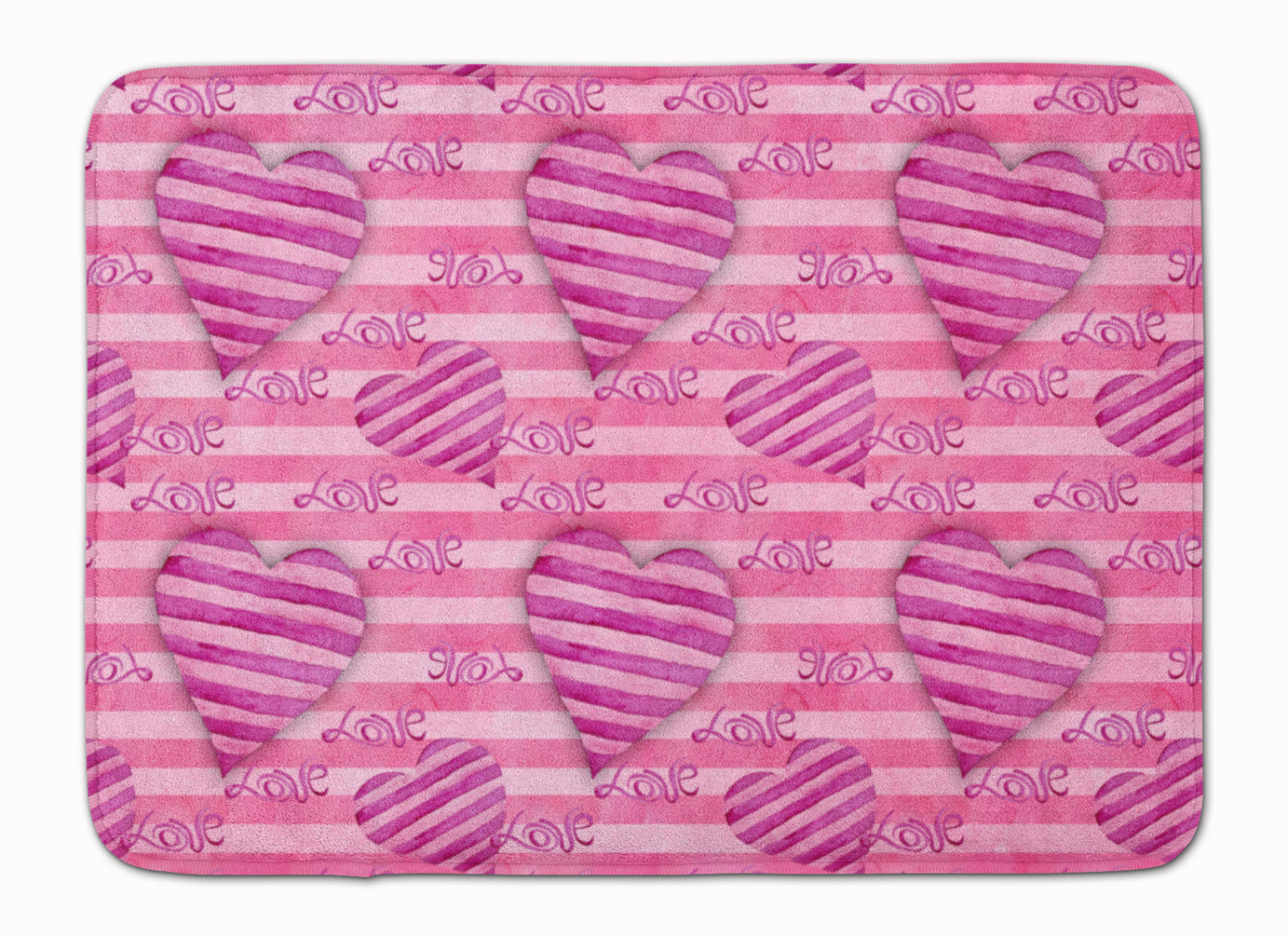 Watercolor Hot Pink Striped Hearts Machine Washable Memory Foam Mat BB7566RUG - the-store.com