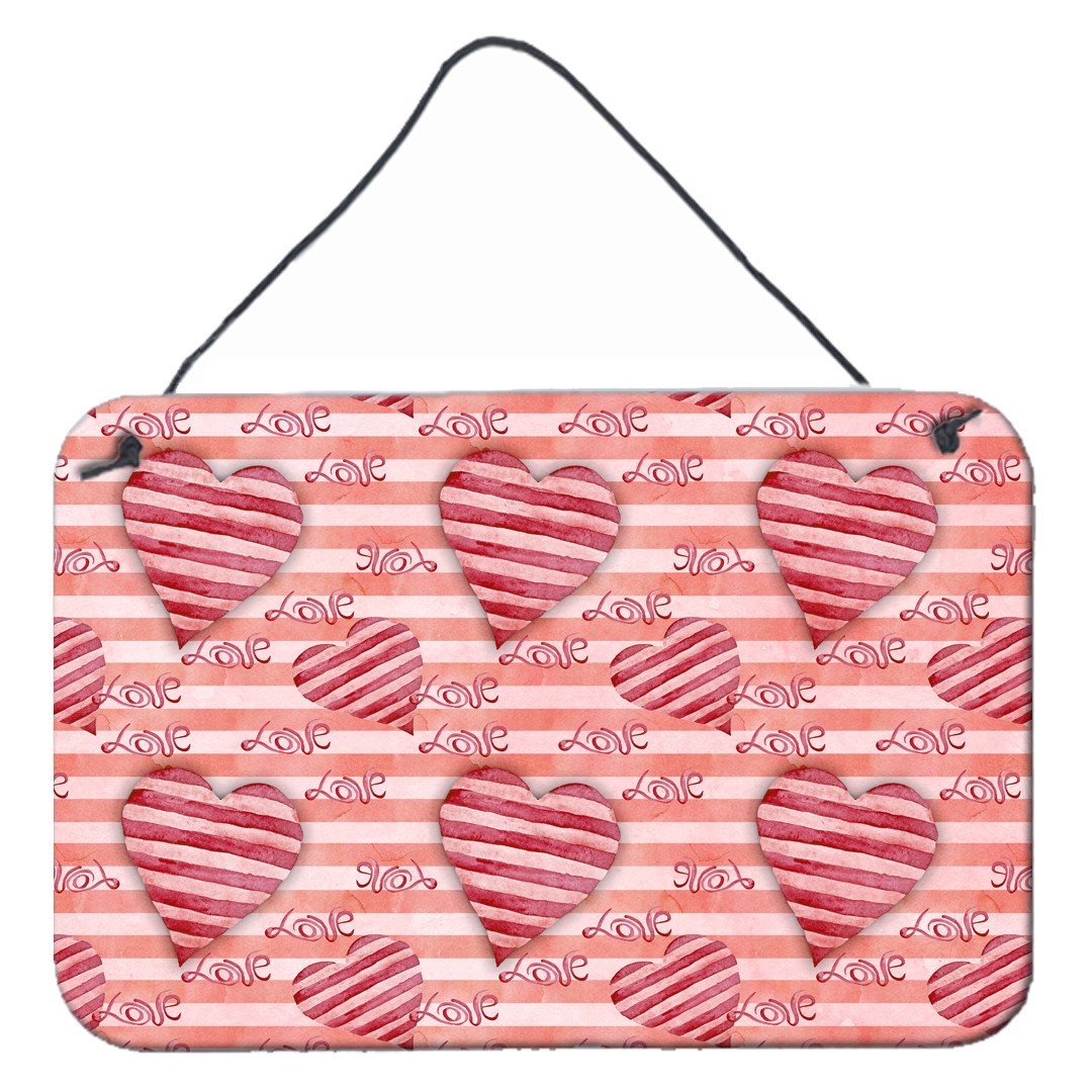 Watercolor Red Striped Hearts Wall or Door Hanging Prints BB7567DS812 by Caroline&#39;s Treasures