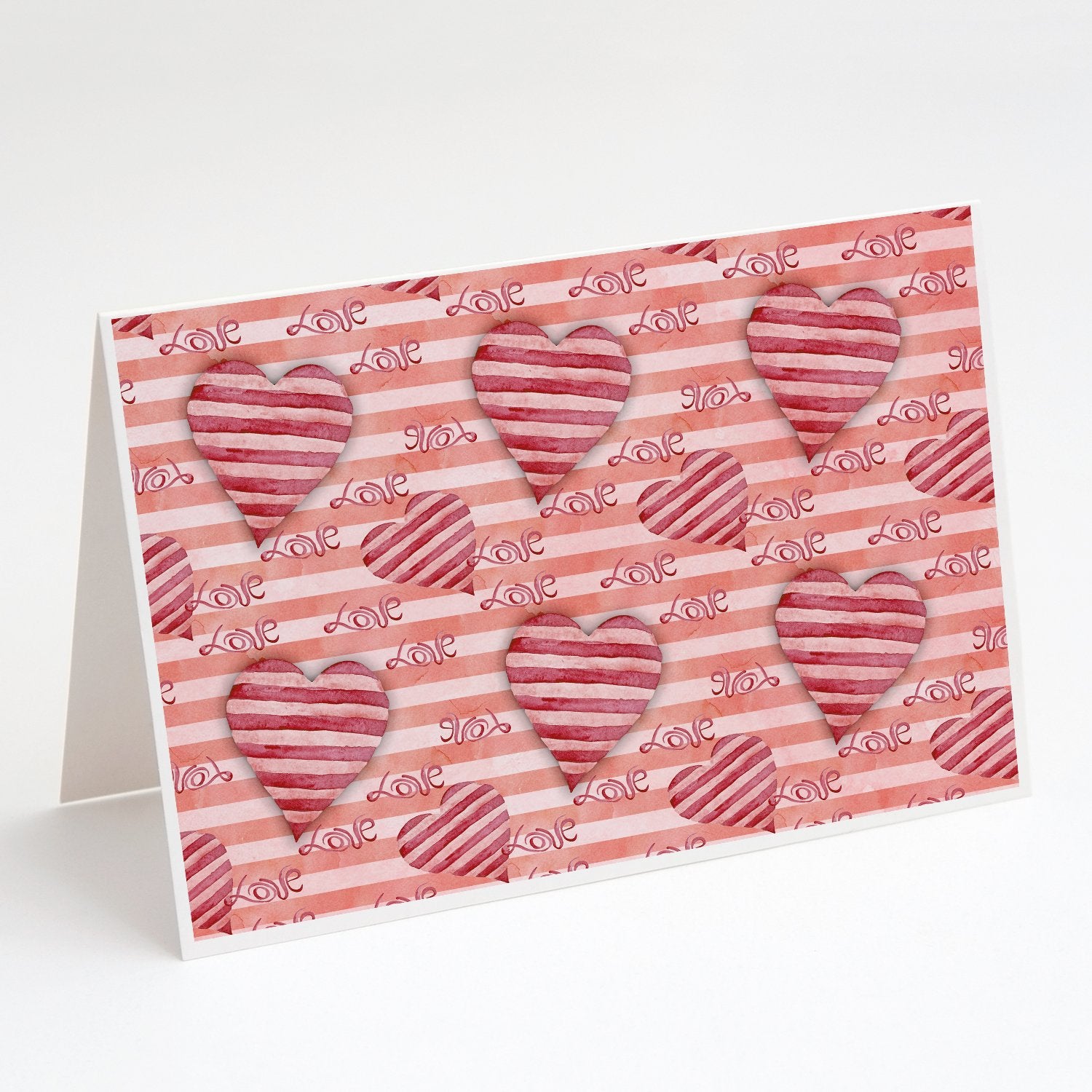 Buy this Watercolor Red Striped Hearts Greeting Cards and Envelopes Pack of 8