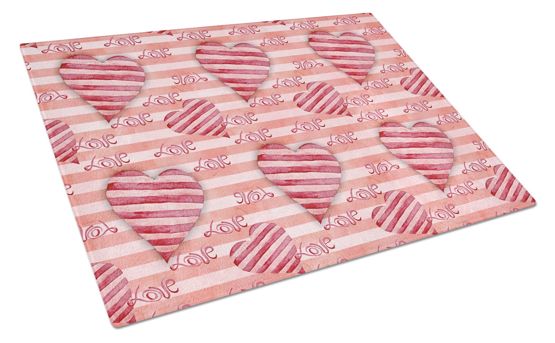 Watercolor Red Striped Hearts Glass Cutting Board Large BB7567LCB by Caroline's Treasures