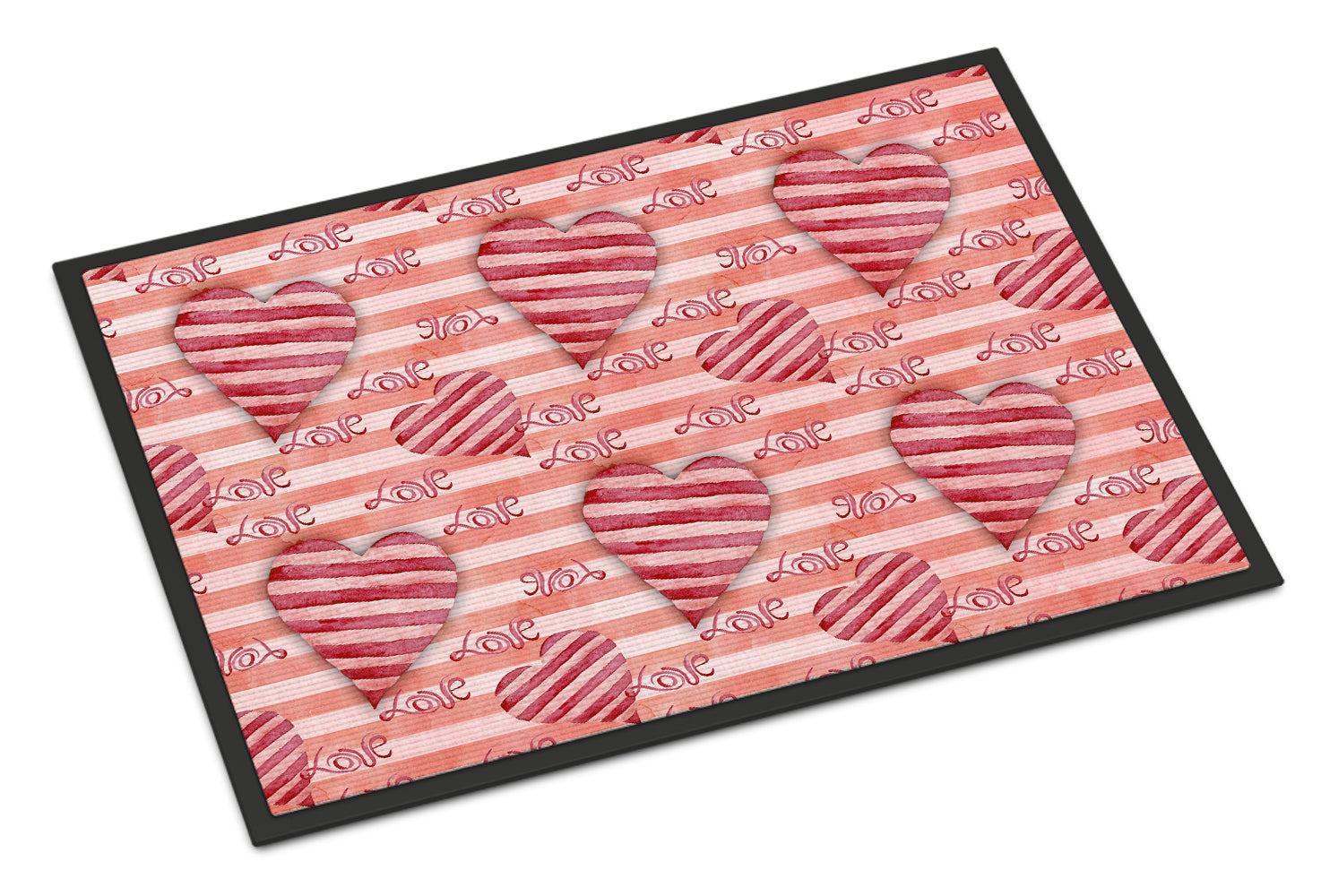 Watercolor Red Striped Hearts Indoor or Outdoor Mat 18x27 BB7567MAT - the-store.com