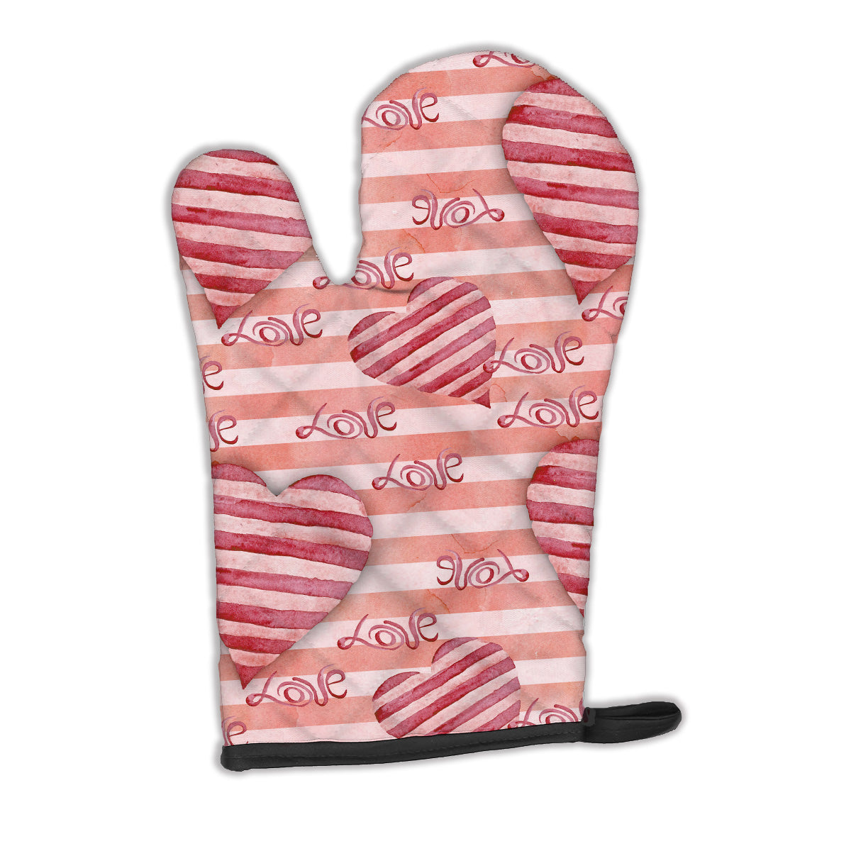 Watercolor Red Striped Hearts Oven Mitt BB7567OVMT  the-store.com.