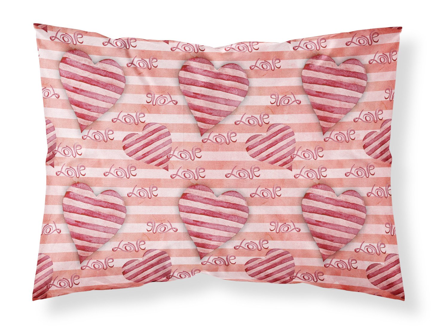 Watercolor Red Striped Hearts Fabric Standard Pillowcase BB7567PILLOWCASE by Caroline's Treasures