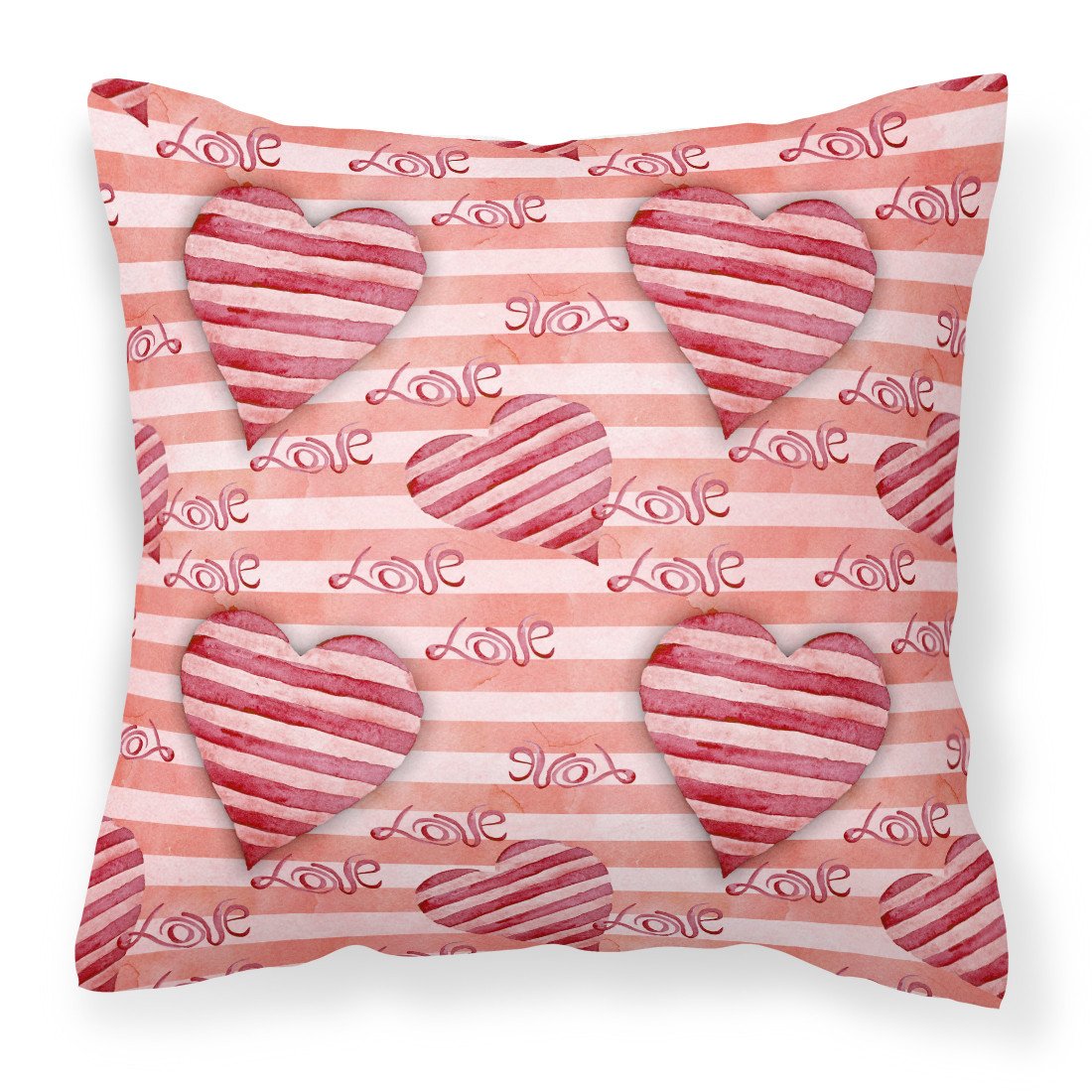 Watercolor Red Striped Hearts Fabric Decorative Pillow BB7567PW1818 by Caroline&#39;s Treasures