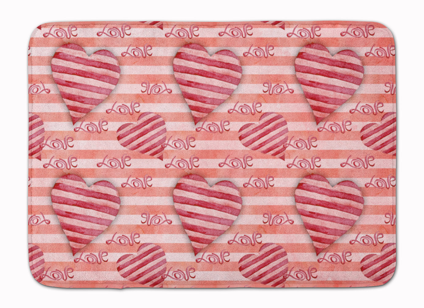Watercolor Red Striped Hearts Machine Washable Memory Foam Mat BB7567RUG - the-store.com