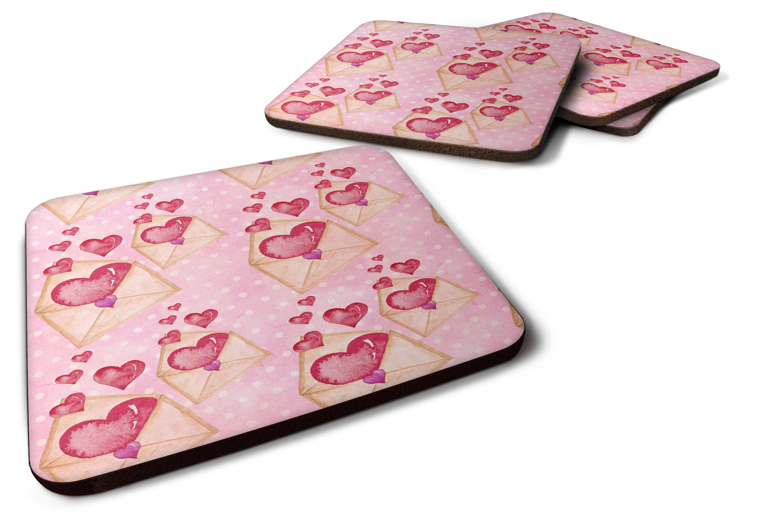 Watercolor Pink Love Letter Foam Coaster Set of 4 BB7568FC - the-store.com