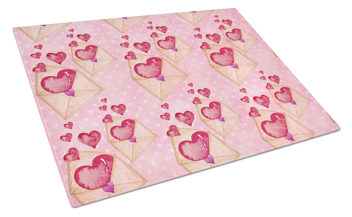Watercolor Pink Love Letter Glass Cutting Board Large BB7568LCB by Caroline&#39;s Treasures
