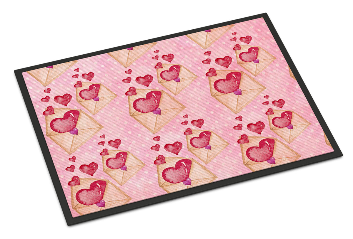 Watercolor Pink Love Letter Indoor or Outdoor Mat 18x27 BB7568MAT - the-store.com