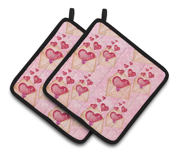 Watercolor Pink Love Letter Pair of Pot Holders BB7568PTHD by Caroline's Treasures
